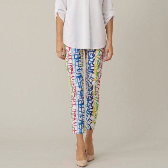 Joseph Ribkoff Cropped Ankle Pants multi color festive summer Sz 8 - Picture 10 of 10